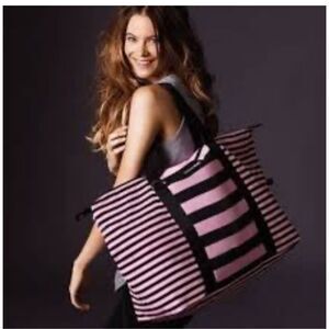 Victorias secret signature stripe pink/black shopper duffle bag fashion